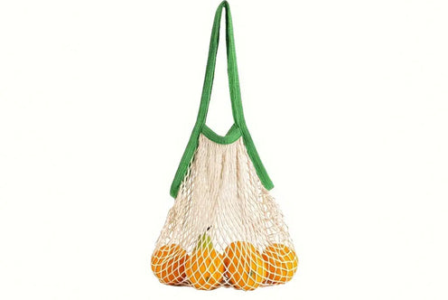 Bolsa de Rejilla Beige con Asas Verdes estilo Francés