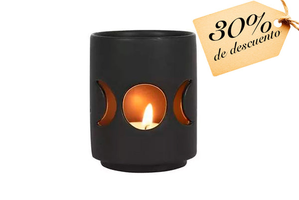 Green Tree Candle: Portavelas pequeño negro con triple luna - 30% descuento
