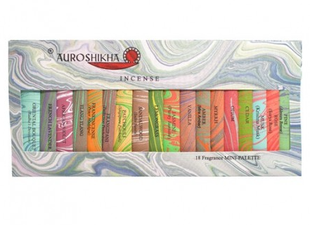 Auroshikha: Estuche Mini-inciensos (18 fragancias) - 20% descuento