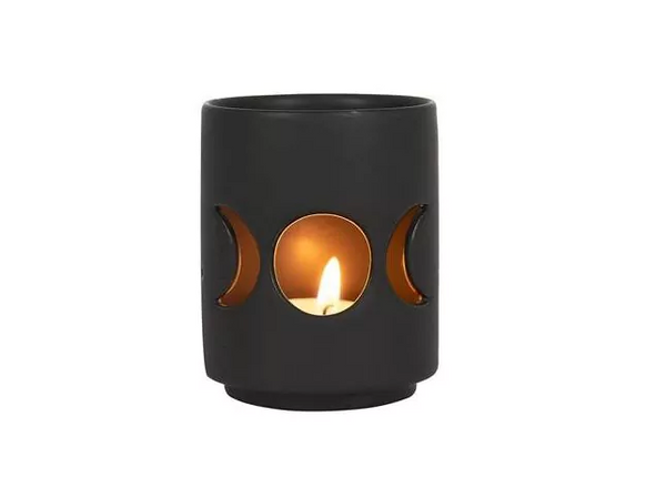 Green Tree Candle: Portavelas pequeño negro con triple luna