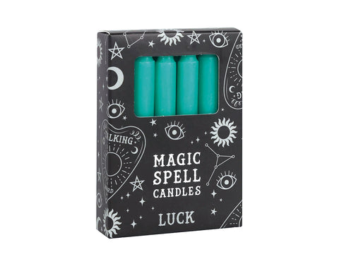 Magic Spell: Paquete de 12 velas de hechizo verdes de 'Suerte'.