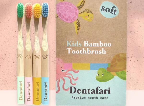 Dentafari: Kids Bamboo Toothbrush Set (Set de 4 cepillos de dientes Infantiles)